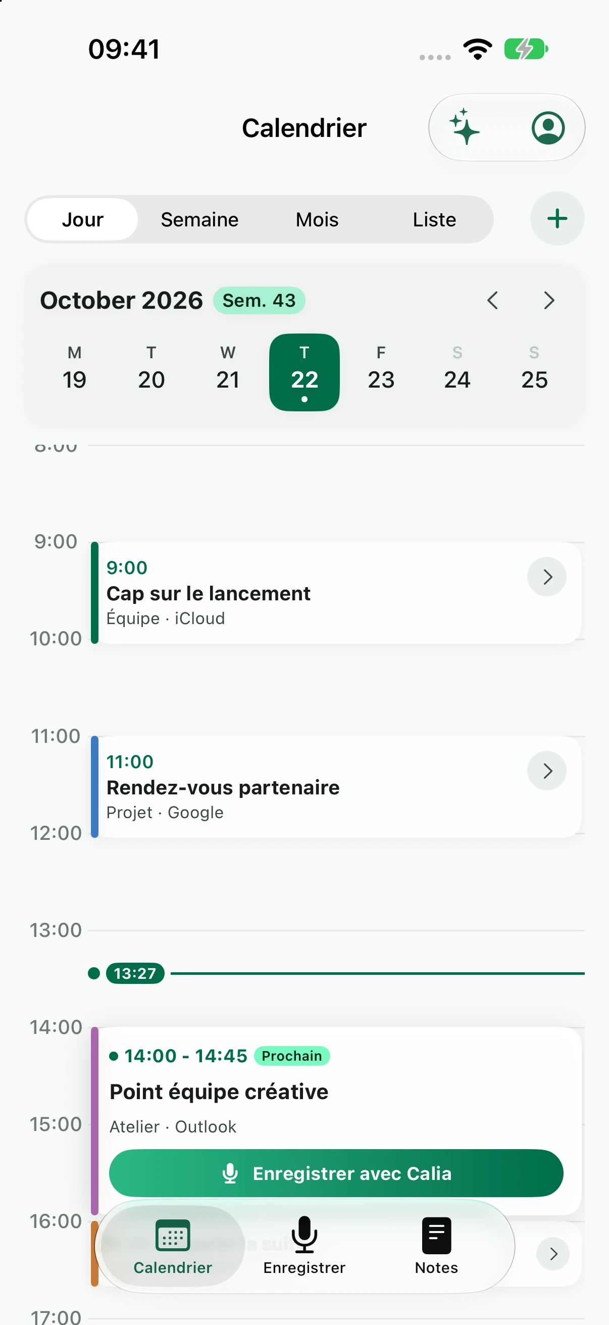 Agenda Calia : réunion Cap sur le lancement à 9 heures, avec les couleurs des calendriers